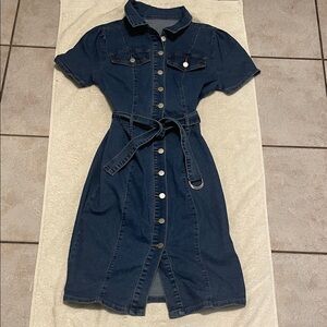 Shein Denim Button-Up Belted Dress